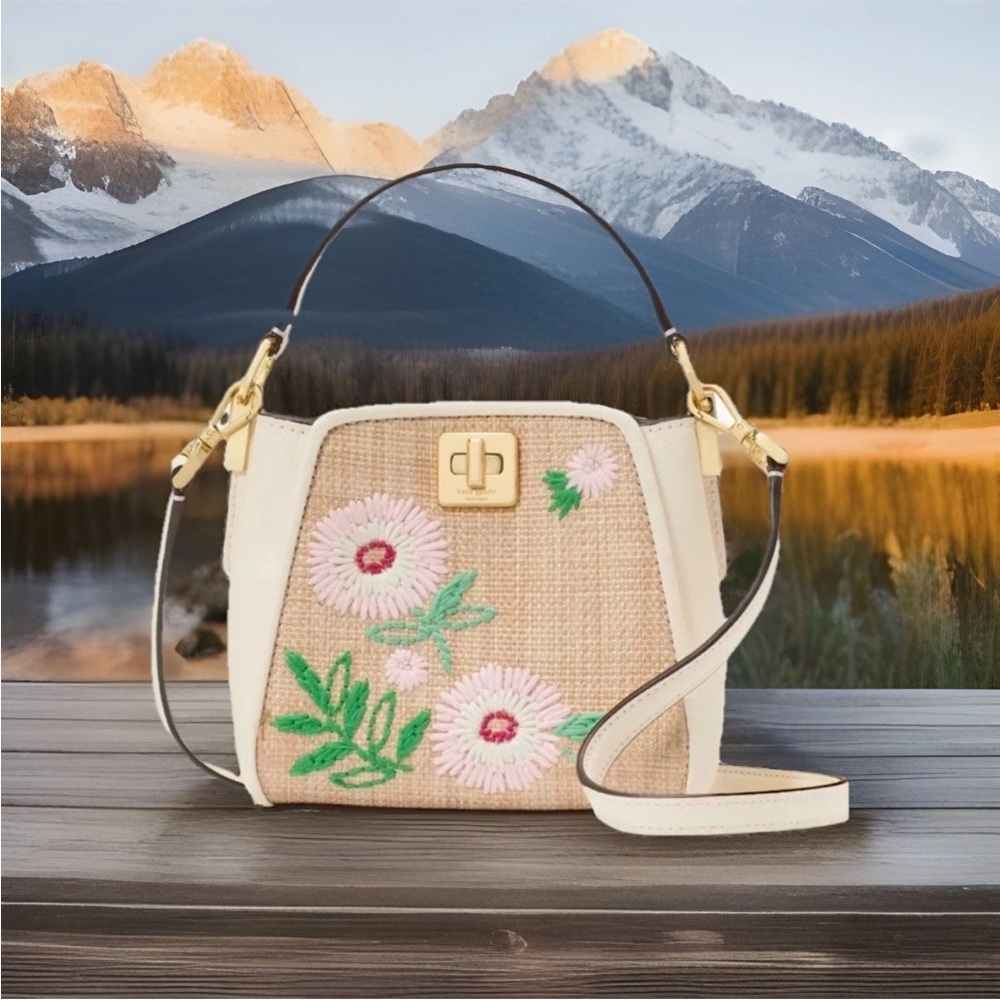 Kate Spade Spring summer Phoebe Floral Straw Mini Top Handle Crossbody  NWT